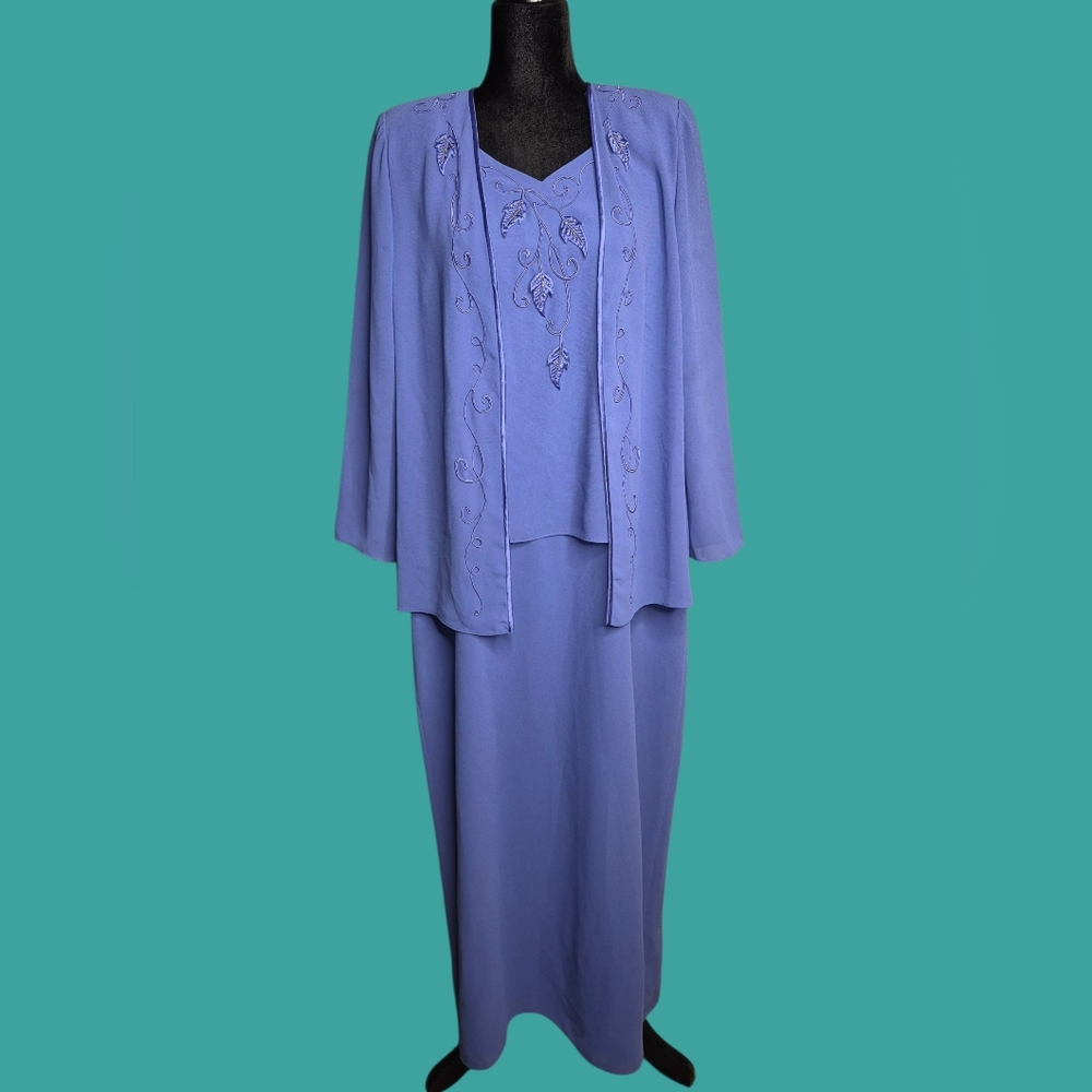 R&M Richards By Karen Kwong Elegant Purple Women's 2 Piece Dress Set (Plus Size) - Picture 2 of 10